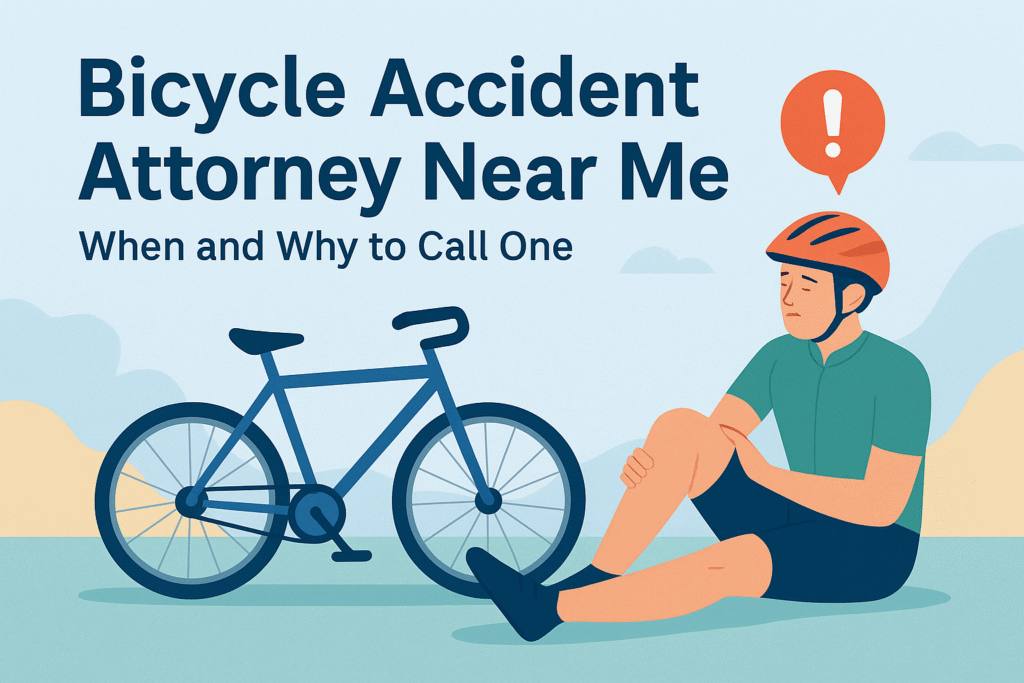 Illustration of a cyclist involved in an accident seeking legal advice.